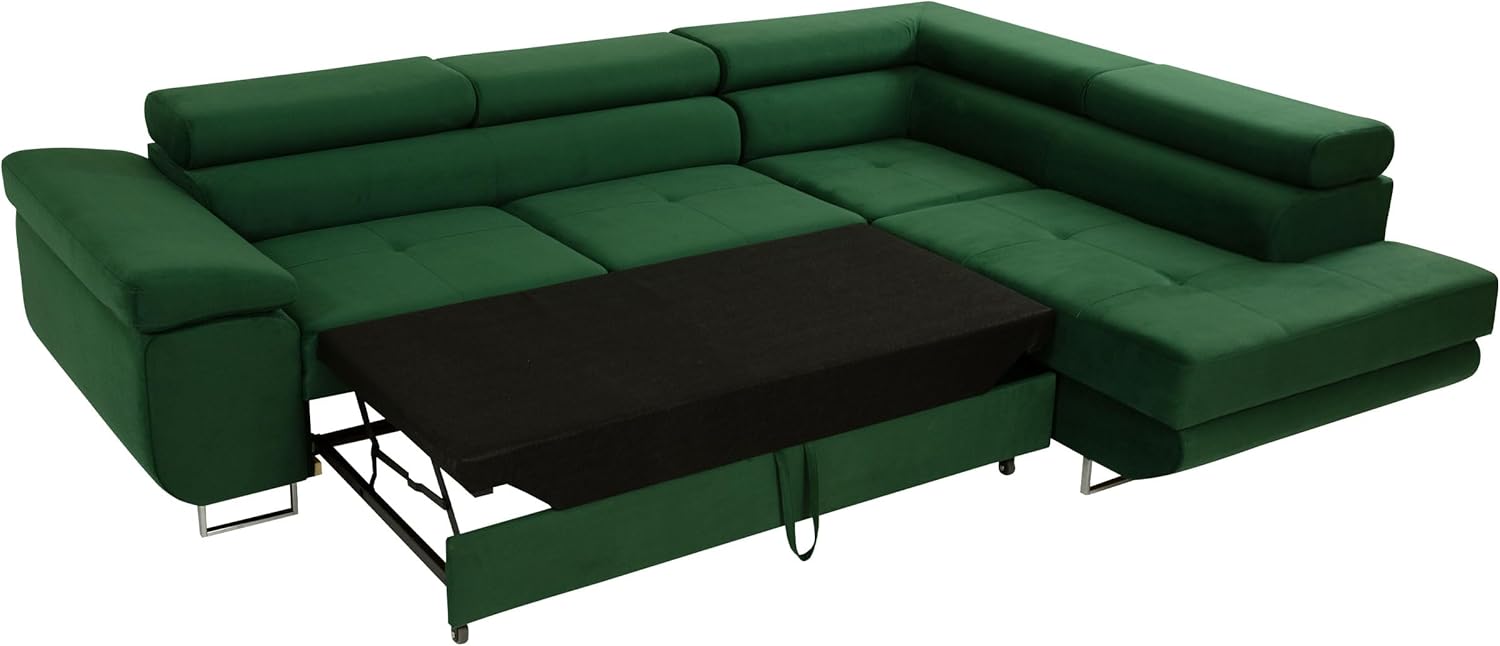 Mirjan24 Ecksofa Torezio mit Bettkasten, Einstellbare Kopfstützen, Sofa mit Schlaffunktion, Eckcouch für Wohnzimmer, Polsterecke, L-Form Couch mit Bettfunktion (Manila 16, Seite: Rechts)