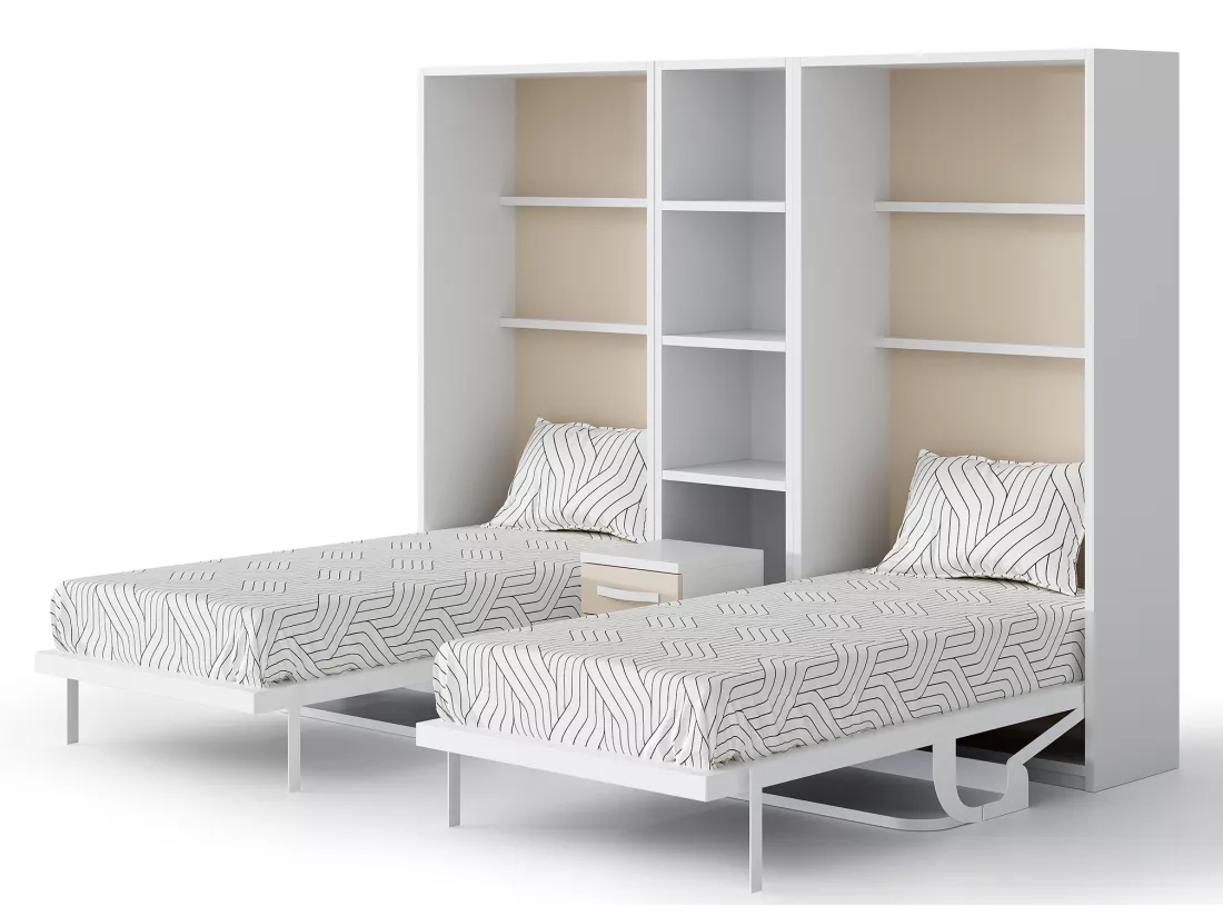 Lit escamotable verticale 140x190 avec bureau Studante-Façade Noyer