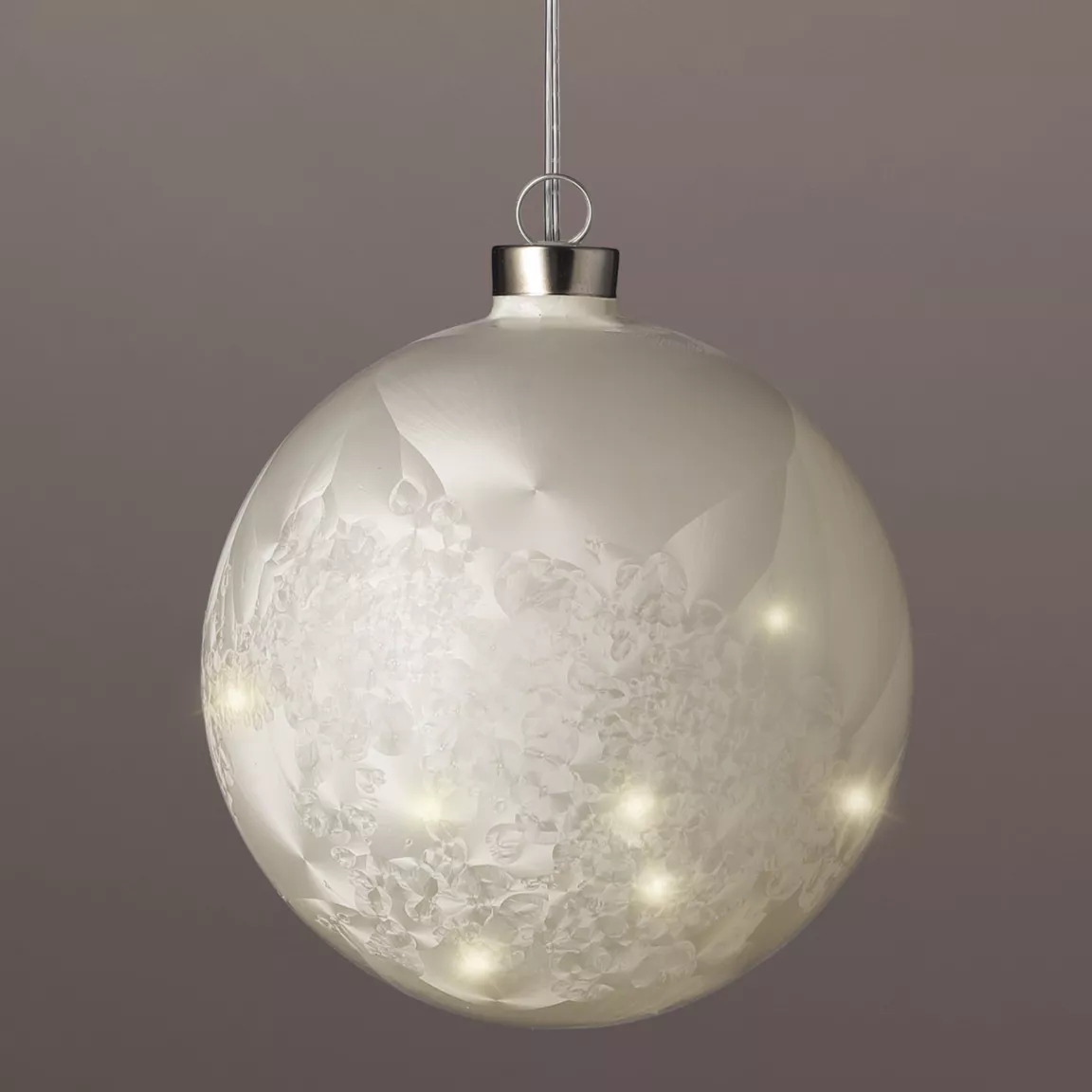 Boule lumineuse en verre à piles 30 LED (D14 cm) Glacée Blanc chaud