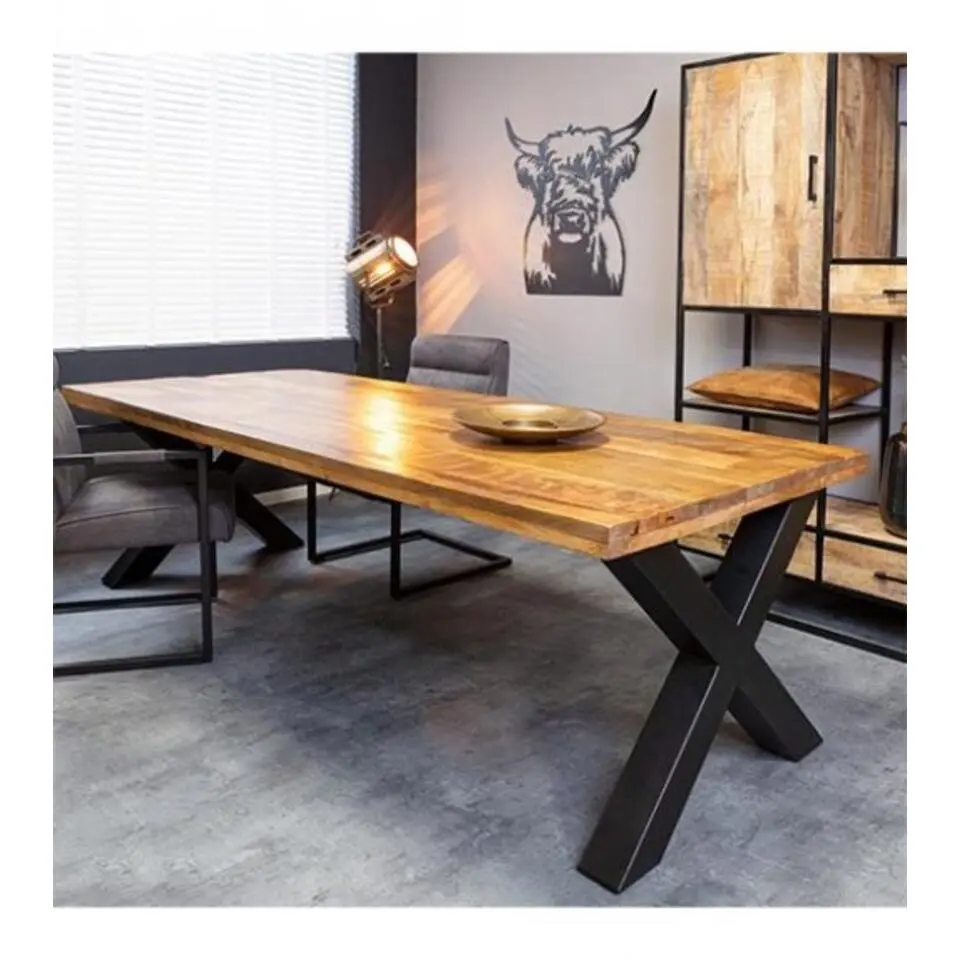 Furndea Eettafel Morada industrieel rechthoek X poot mangohout 240x100x76cm