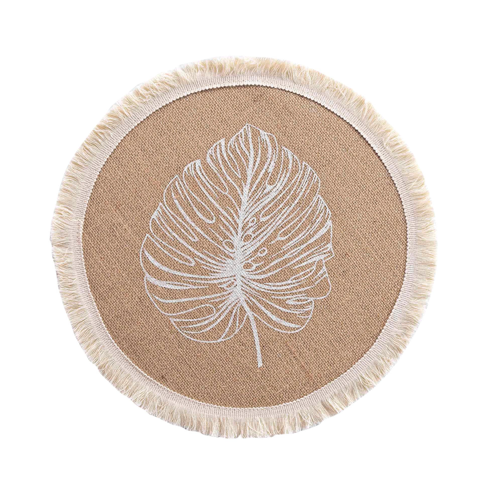 SET DE TABLE D.38CM JUTE IMPRIME ET FRANGES MOGADOR NATUREL