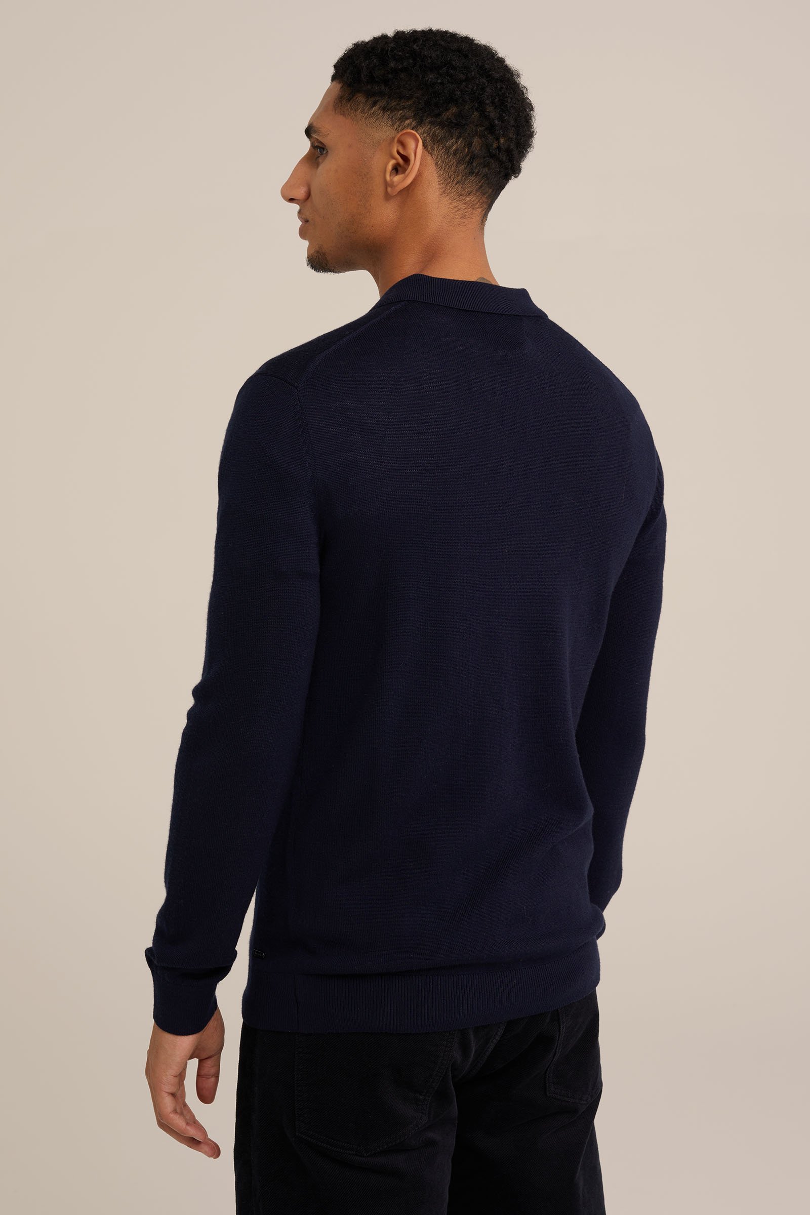 trui met rits van merinowol Van Gils Donkerblauw