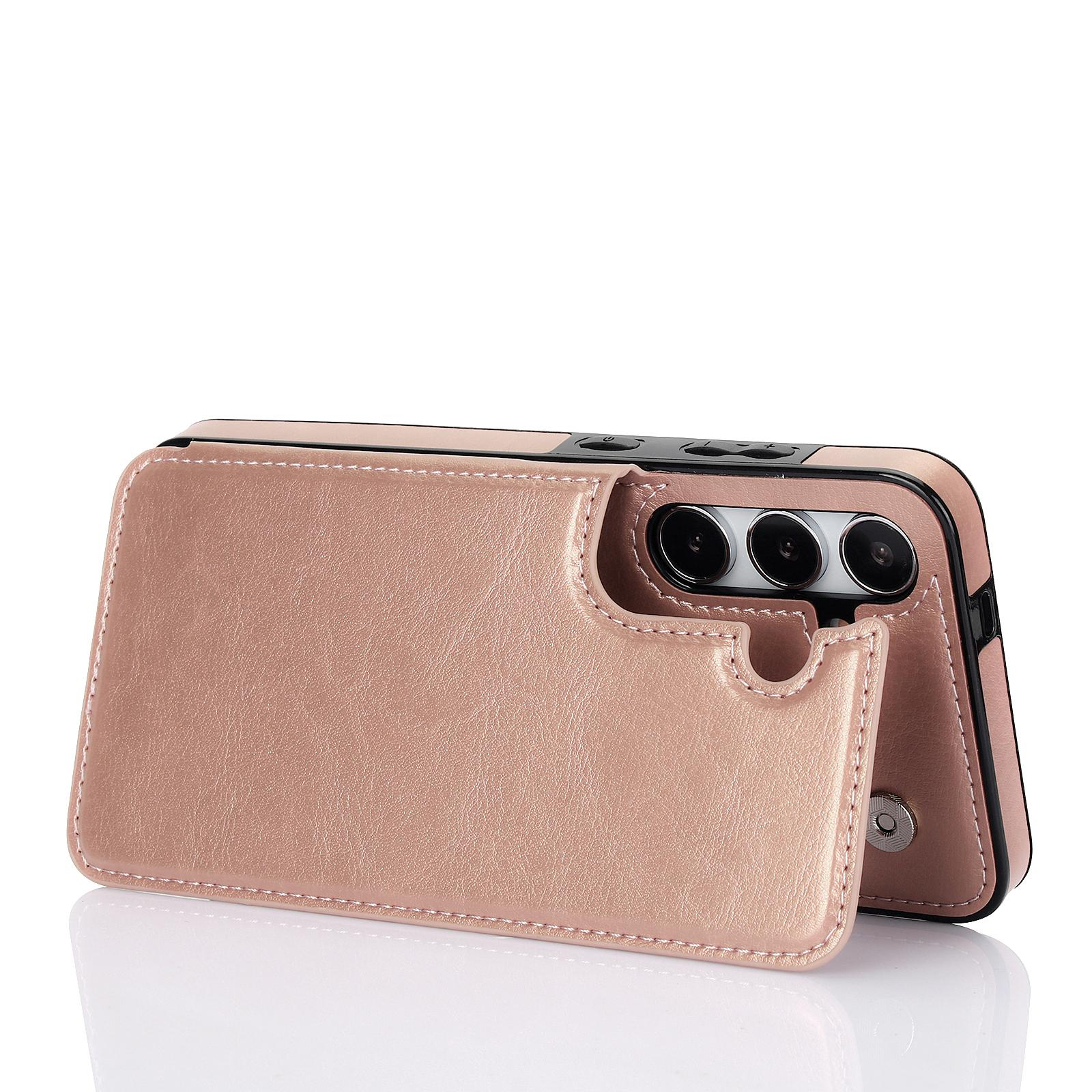 Samsung Galaxy S24 Hybrid Leder Hülle mit Kartenfach   Kickstand Aufsteller - Roségold