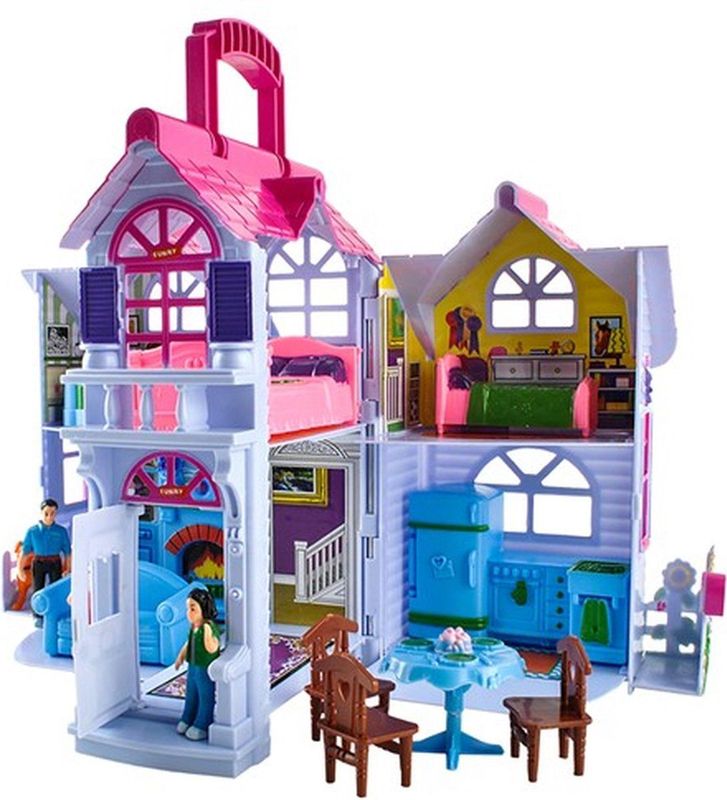 Poppenhuis - Uitklapbaar - Inclusief Meubeltjes - Draagbaar - Moderne Uitstraling