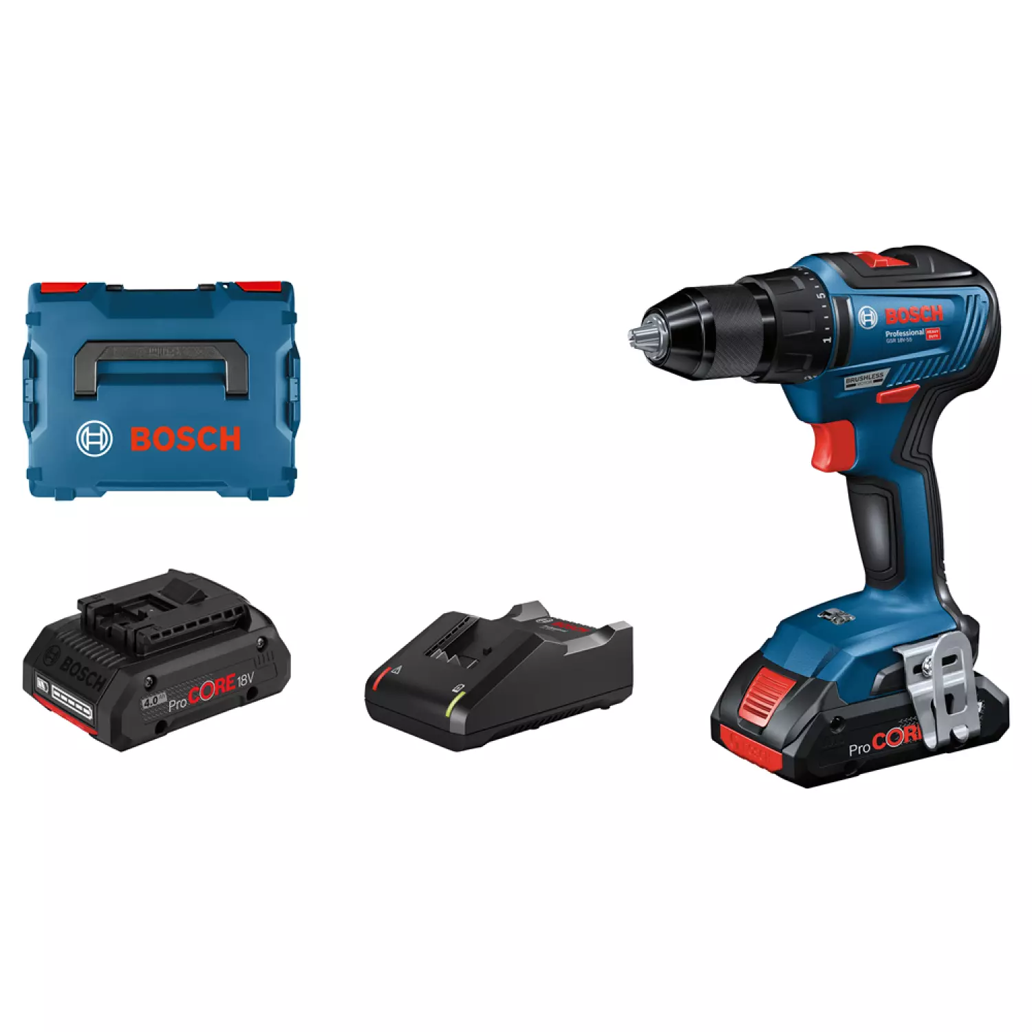 Bosch GSR 18V-55 18V Li-Ion accu schroefboormachine set (2x 4,0Ah) in L-Boxx - 55Nm - koolborstelloos