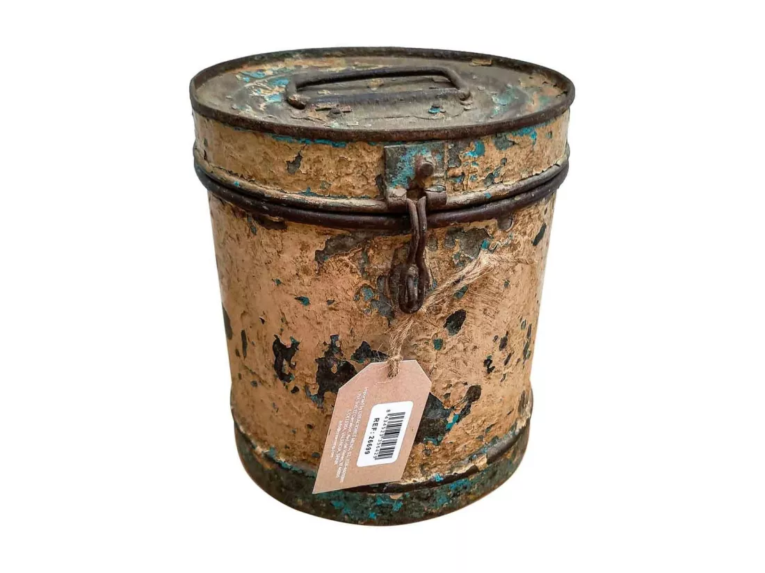 Bidon en métal couleur crème 19x19x22h