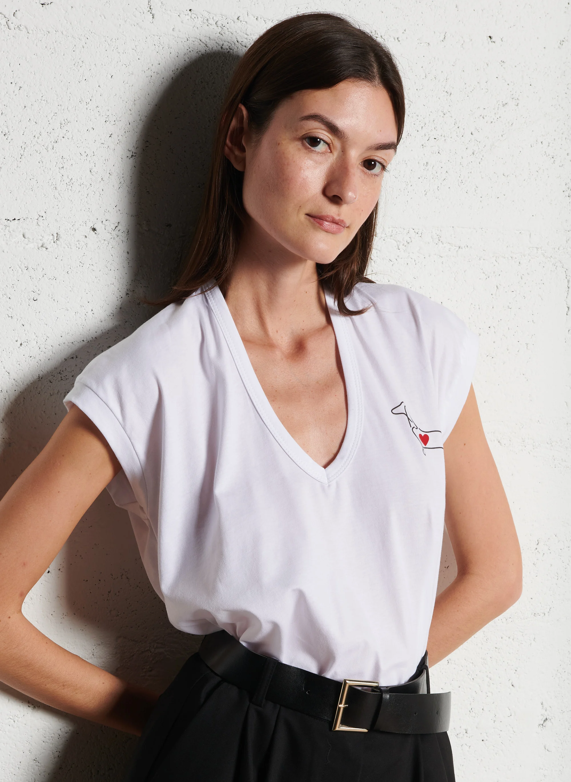 Tee-shirt col V en coton | Blanc