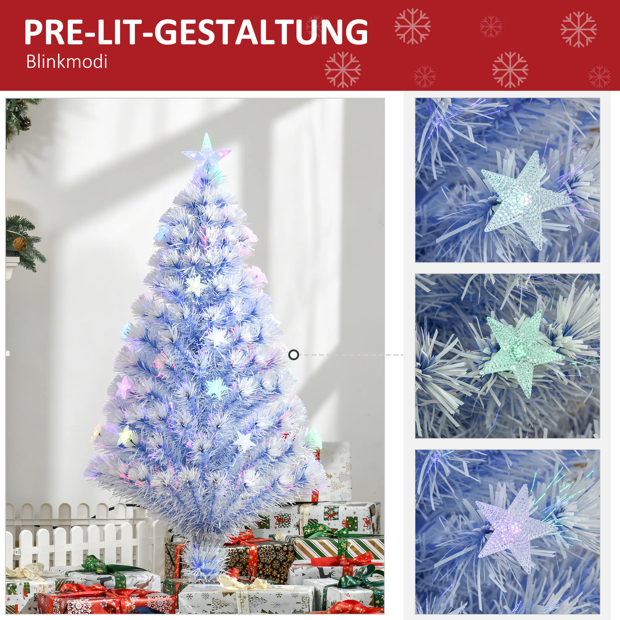 HOMCOM Künstlicher Weihnachtsbaum mit LED Sternen bunt Ø60 x 120H cm