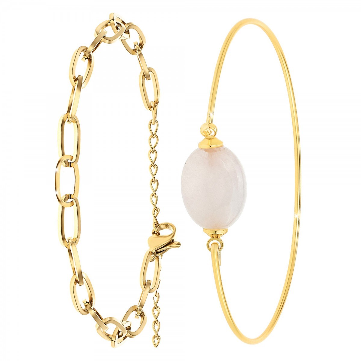 Lot de 2 bracelets SC Bohème en Laiton Finement doré orné d'un quartz rose