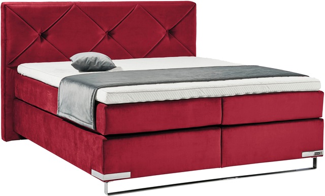 GALLERY M branded by Musterring Boxspringbett »Dubai« Kufe in Chrom, 3 Härtegrade, Kopfteil mit Knopfheftung