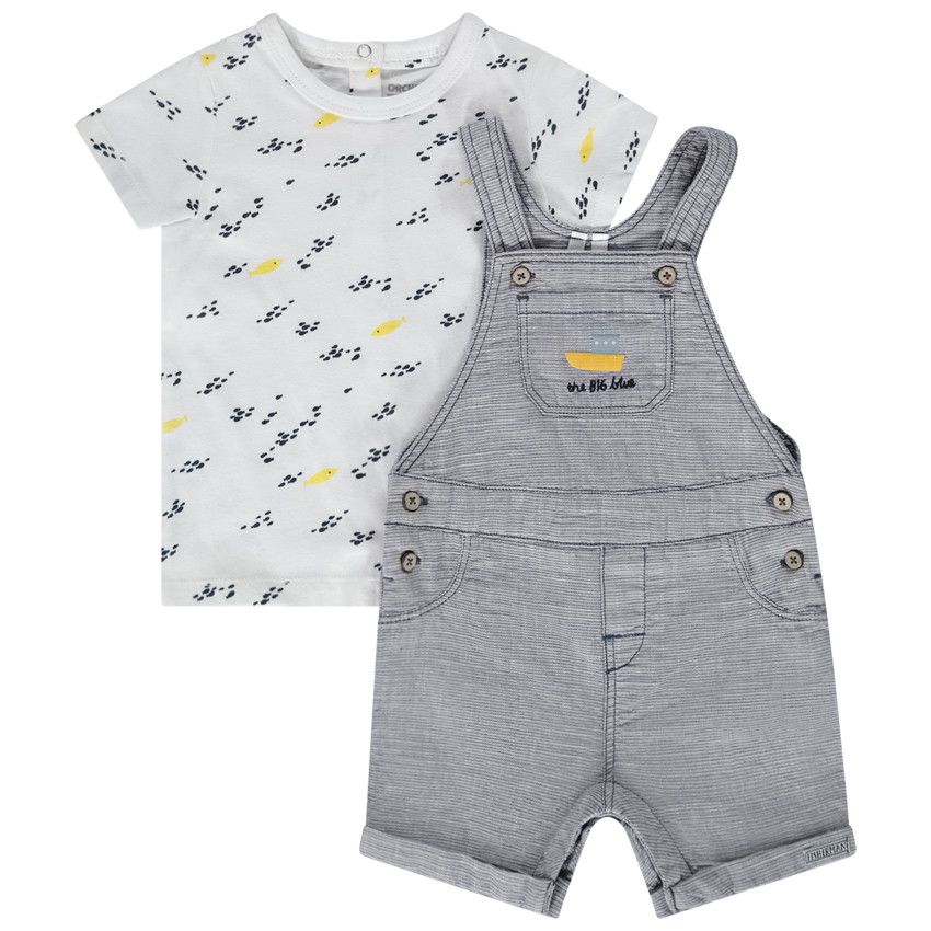 Ensemble 2 pièces avec salopette courte pour bébé garçon - Blanc