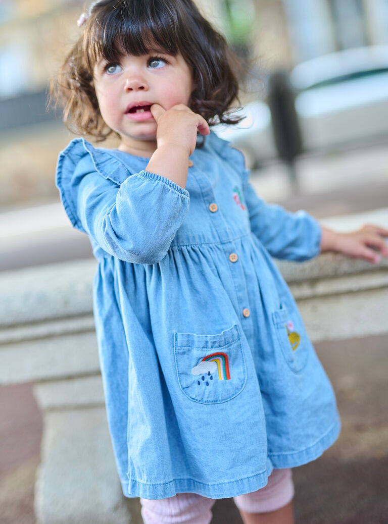 Robe manches longues denim moyen pour bébé fille