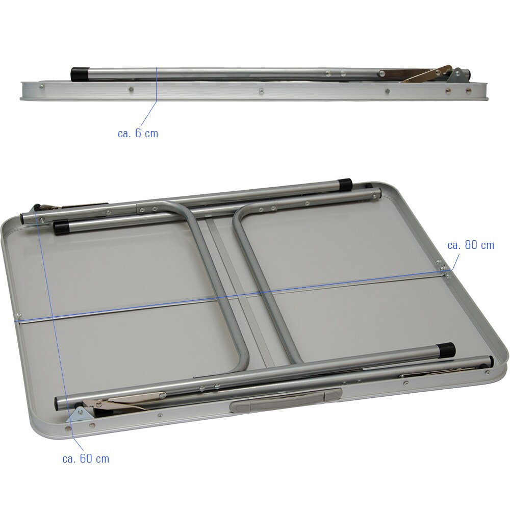 Campingtisch Aluminium Klapptisch 60x80x67cm Stahlrahmen MDF-Tischplatte Dunkelgrau praktisches Koff