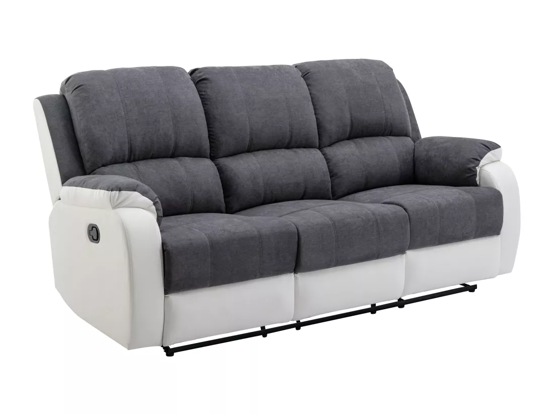 Canapés 3 places et 2 places relax en microfibre et simili gris et blanc BRODY