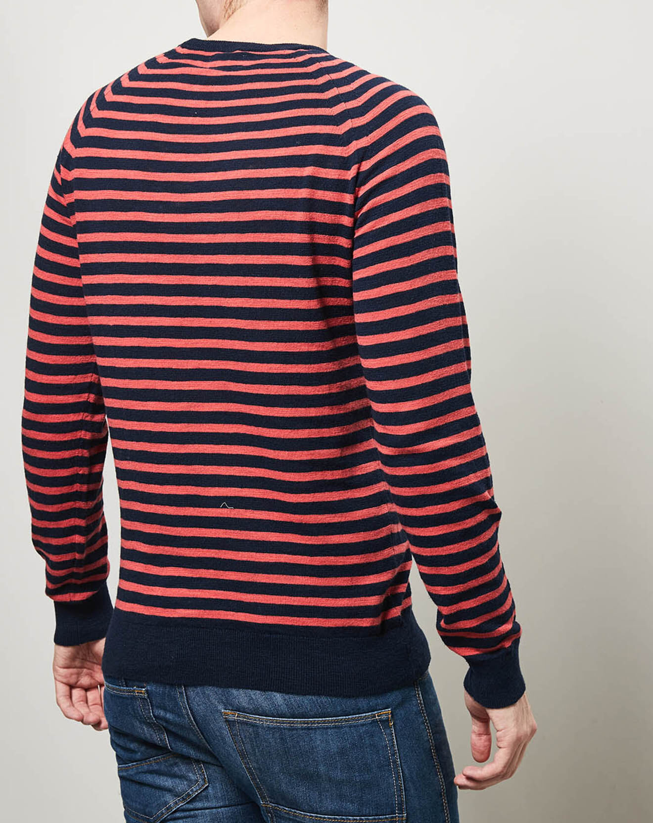 Hartford Pull fin Crew Slub Stripe bleu marine/rouge