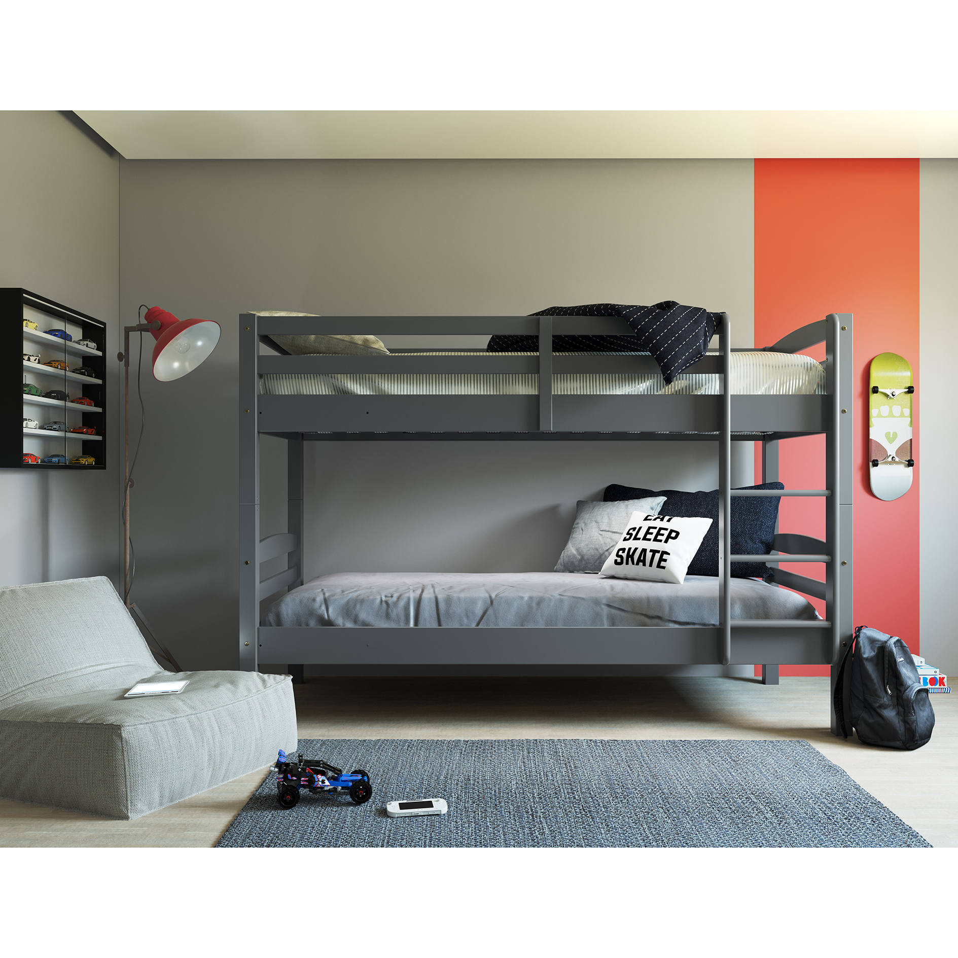 Etagenbett LAVIUS - grau - 2 Einzelbetten - 2x 90x200 cm