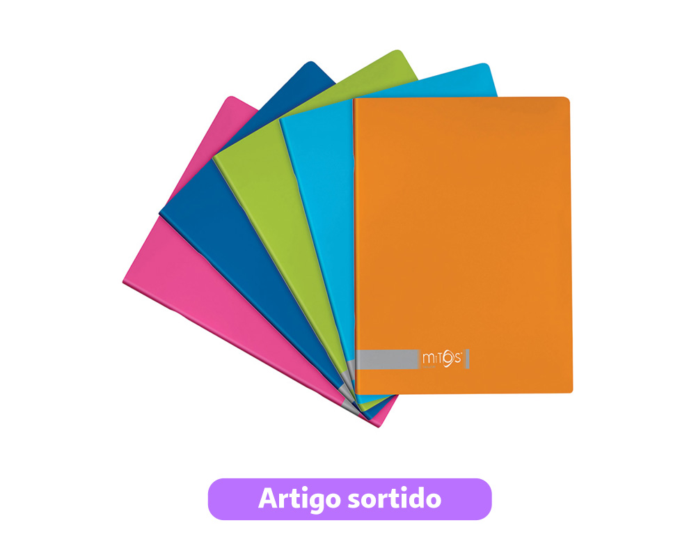 CADERNO AGRAFADO PAUTADO A5 MITOS 80 FOLHAS CORES SORTIDAS