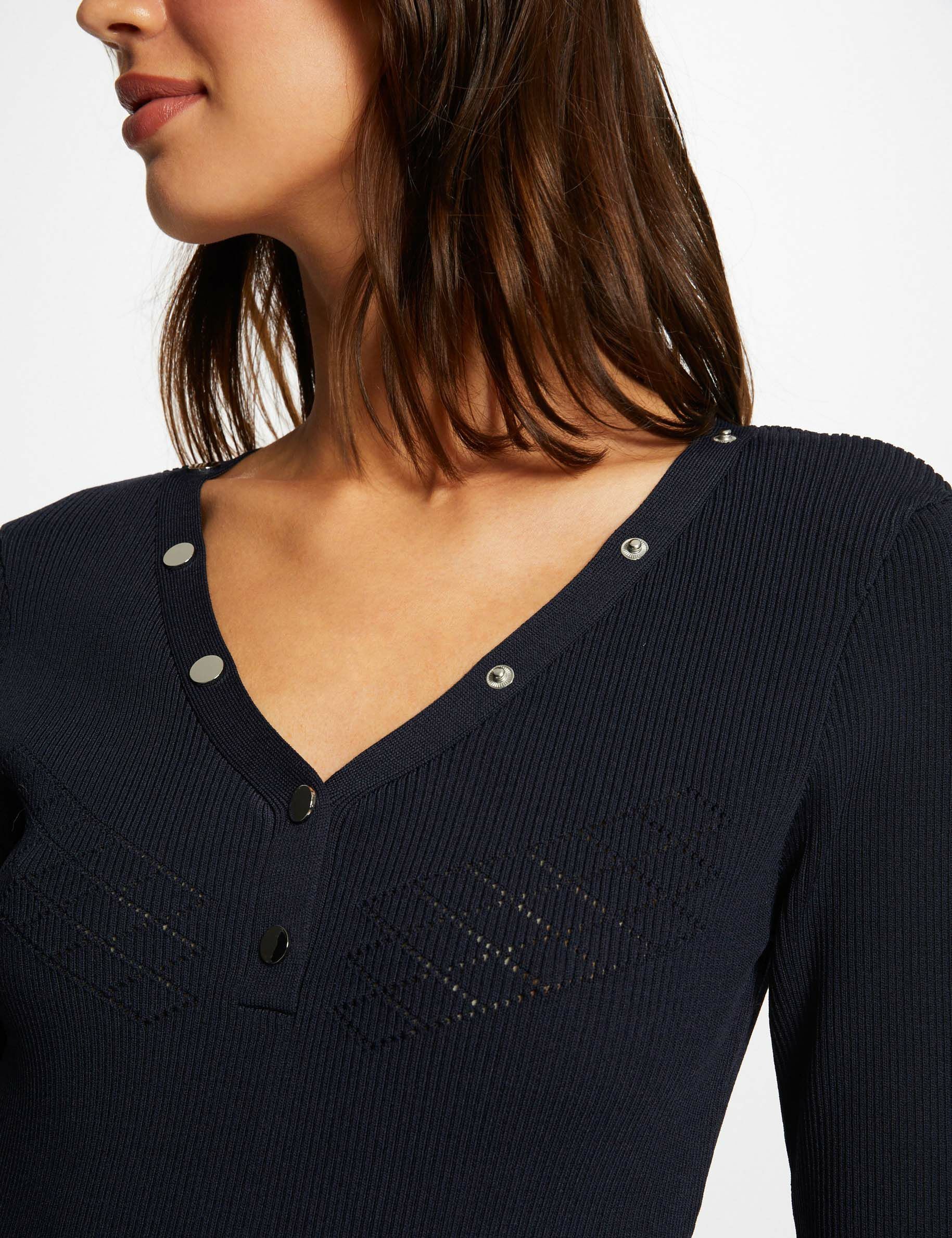 Pull manches 3/4 avec boutons marine femme - marine
