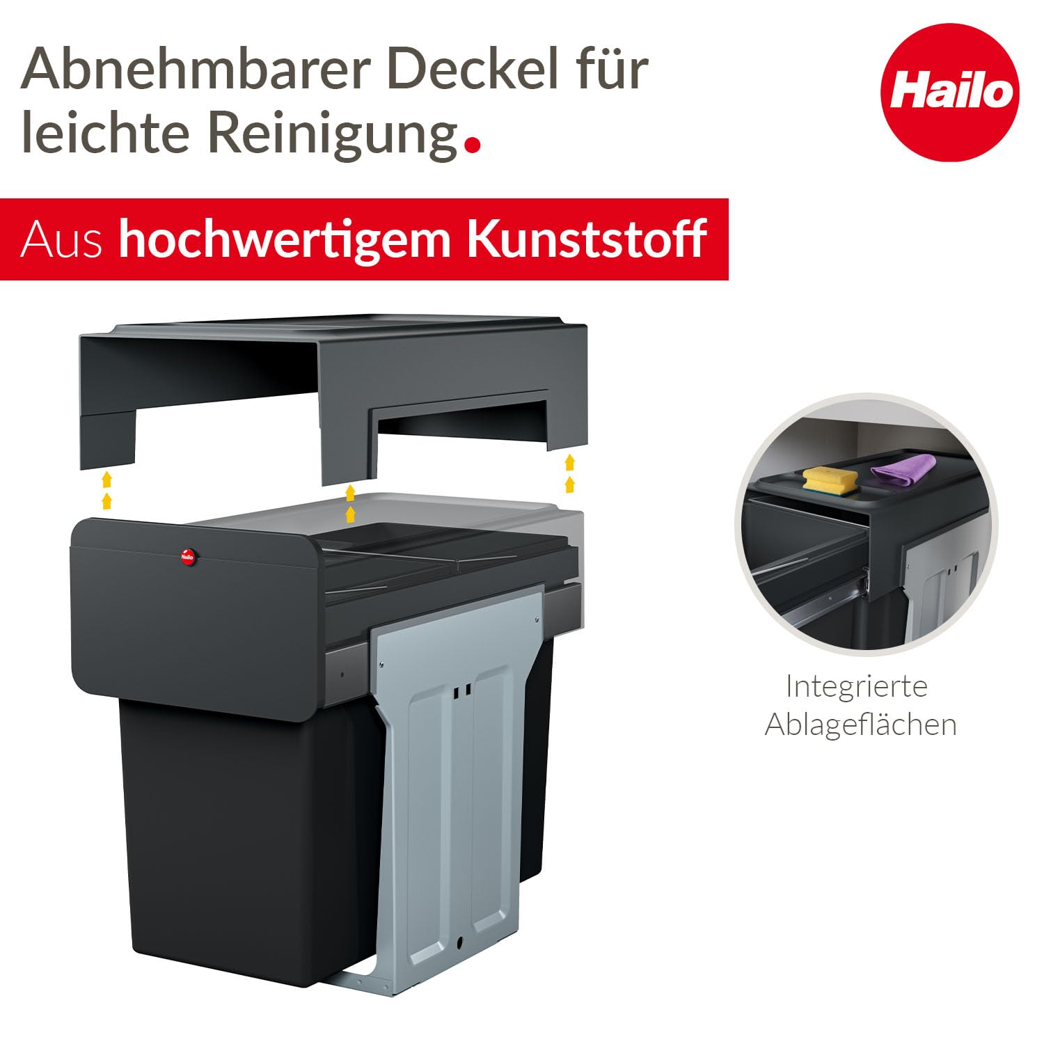 Poubelle de tri sélectif encastrable 28 litres (14+14) Hailo EcoLine Design L Duo : Cuisine et Maison