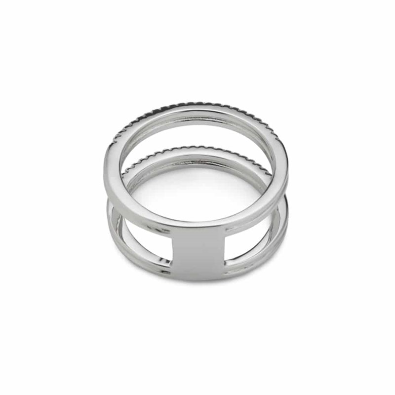 Bague Rhodié Double Anneaux Sertis