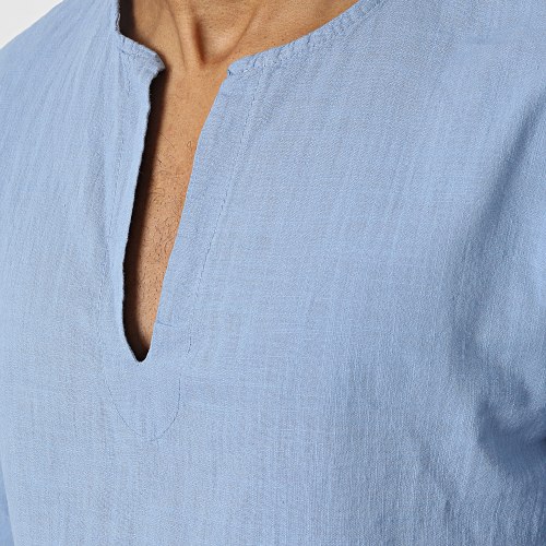Chemise Manches Longues Col V Bleu Ciel Chiné