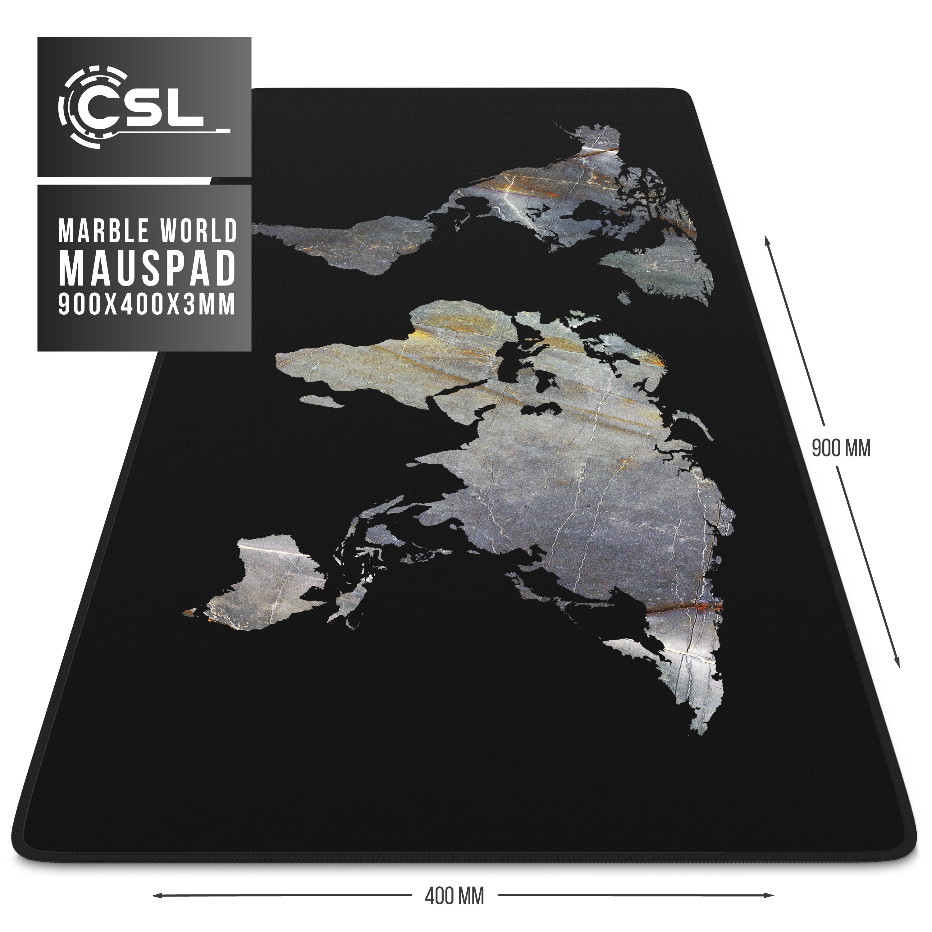 CSL Gaming Mauspad, XXL Schreibtischunterlage 900 x 400mm, Präzision & Geschwindigkeit, Marmor schwarz