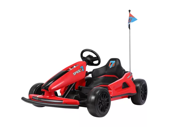 HOMEMiYN Kart électrique de drift 24V 13 km/h avec démarrage progressif, musique, klaxon, ceinture de sécurité pour enfants de 8 à 12 ans, (Rouge).