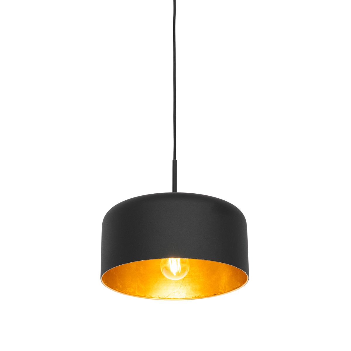 Retro hanglamp zwart met gouden binnenkant - Jinte
