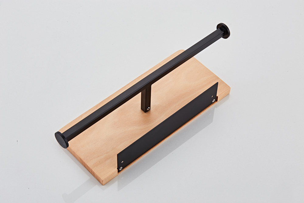 Saniclear Lumber dubbele toilet rolhouder met plank mat zwart walnoothout