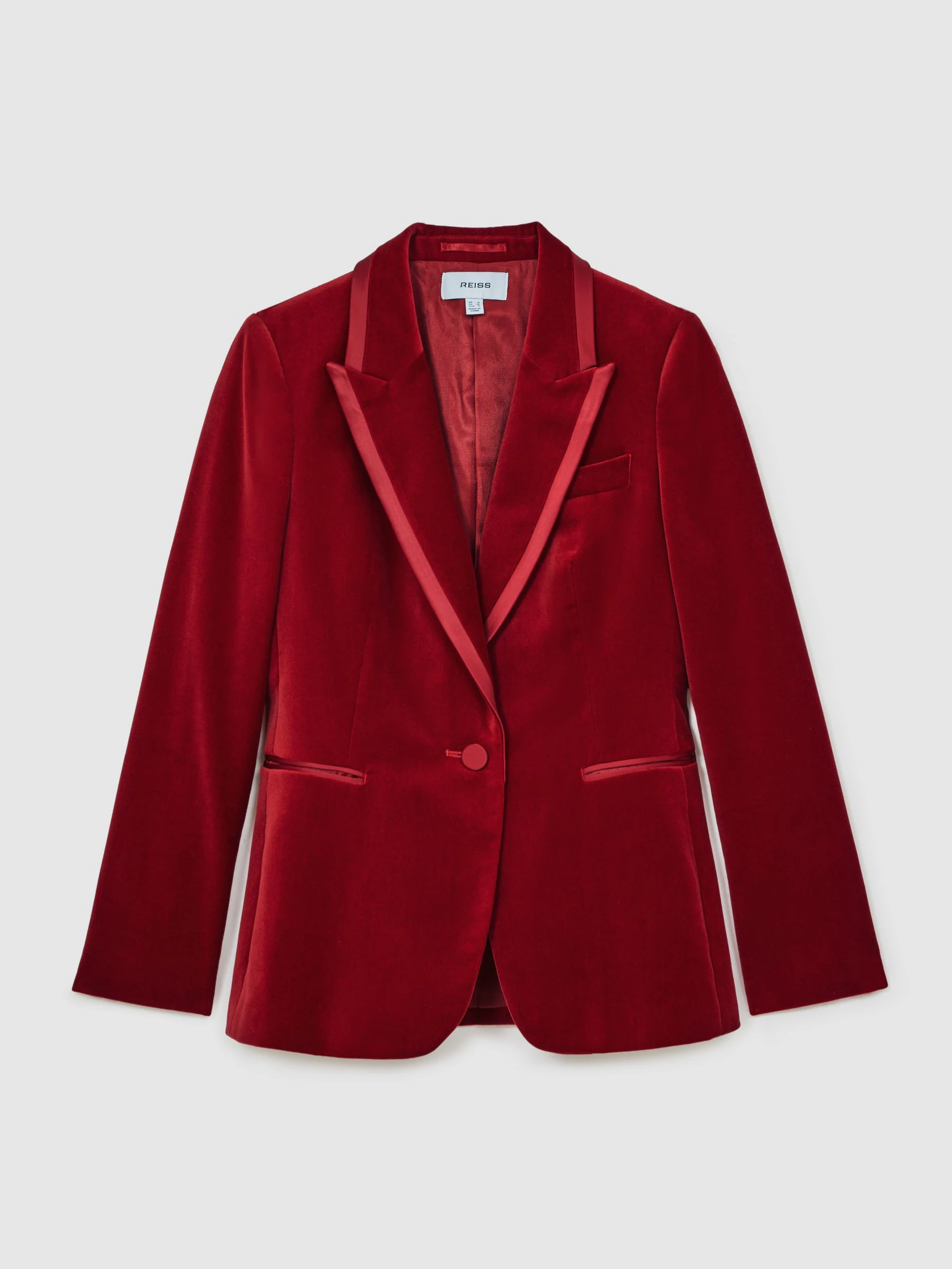 Rood - Reiss Elia - Fluwelen blazer met enkele rij knopen