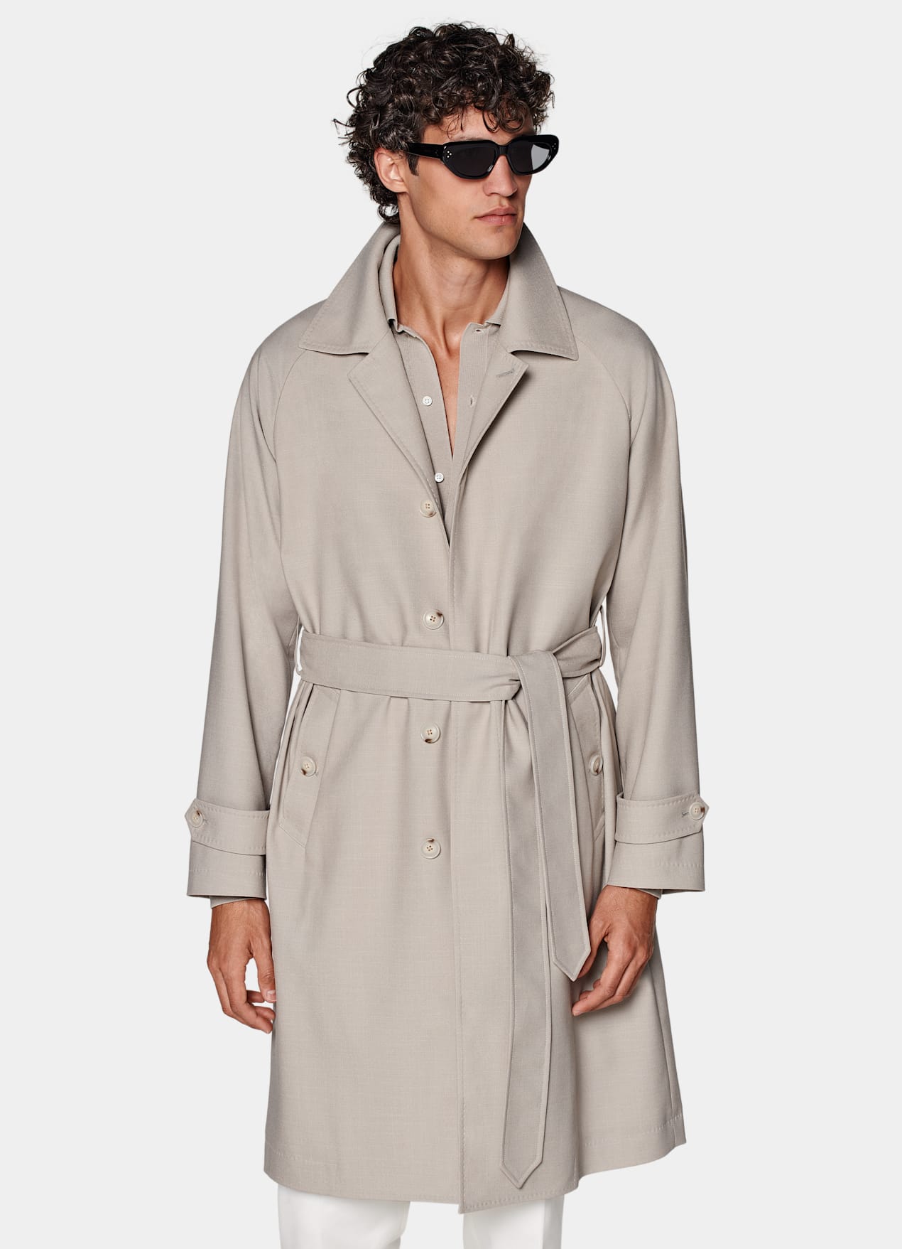 Manteau long ceinturé taupe