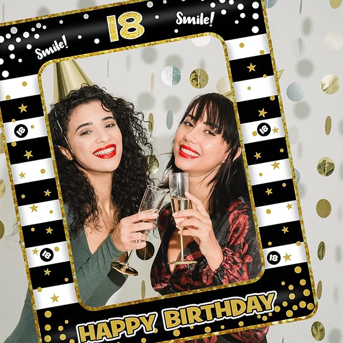 (85x70cm) Photo Booth Rahmen Aufblasbares Party Deko Accessoire Happy Birthday Foto Requisite - 18. Geburtstag