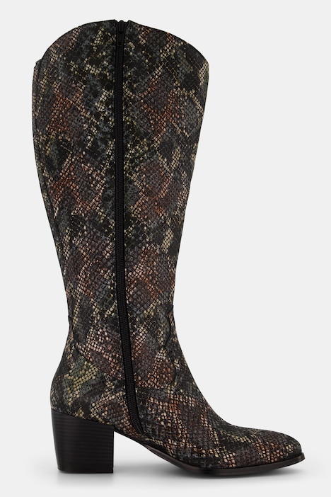 Lederstiefel, XXL-Schaft, Schlangenlederoptik, Weite H