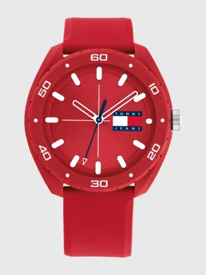 Relógio com pulseira de silicone vermelha