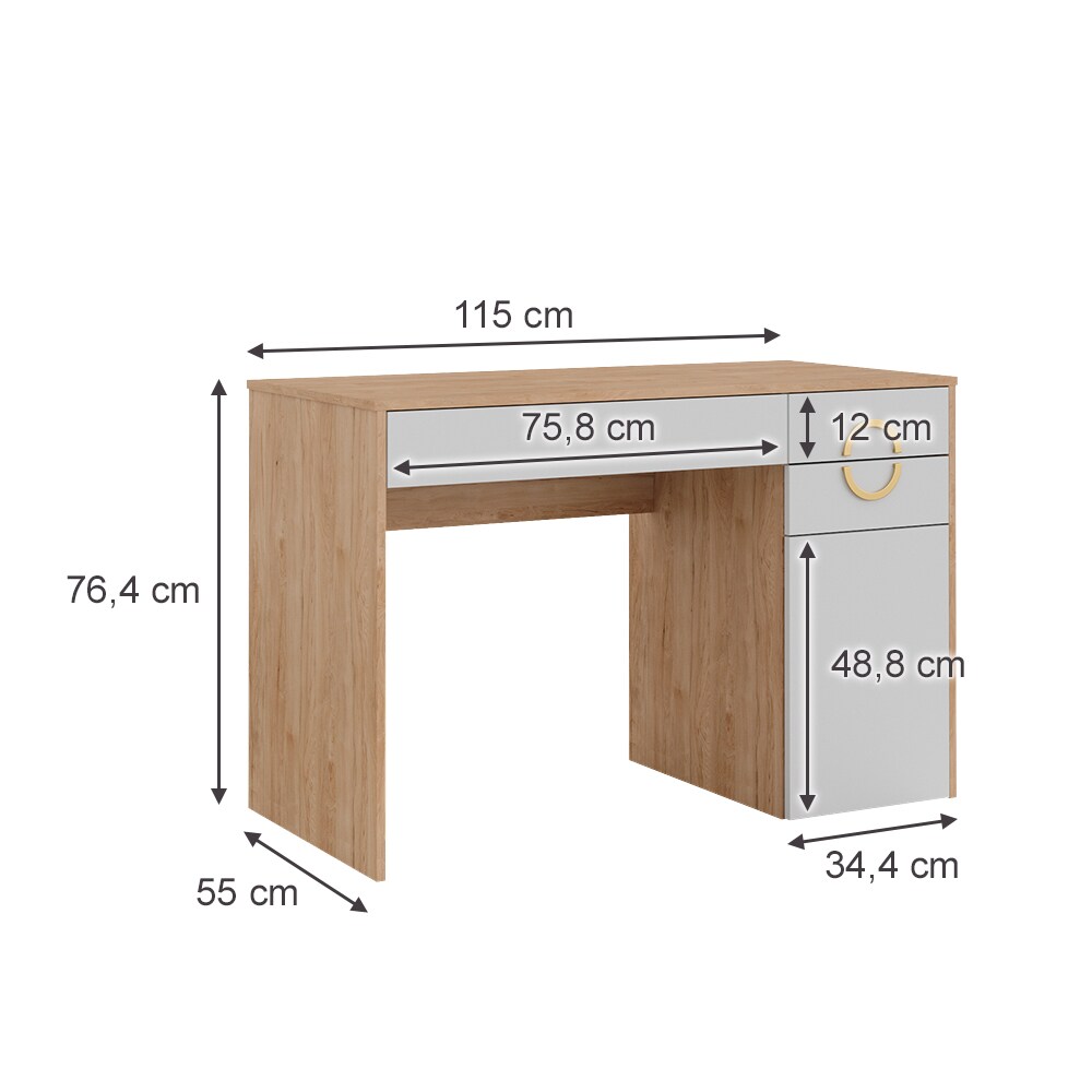 Vicco Schminktisch Adela Natural Rockford Hickory Weiß, 115 x 76 Frisiertisch
