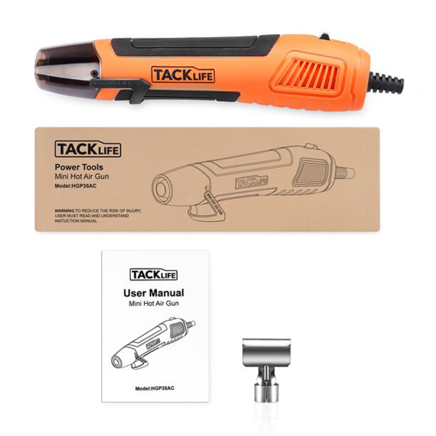 TACKLIFE Mini-Heißluftpistole, 350 W/662 °F Heißluftpistole mit 6,56 Fuß langem Kabel-HGP35AC