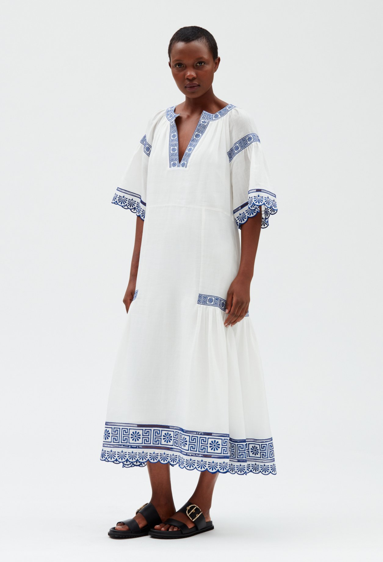 Robe midi brodee ecrue