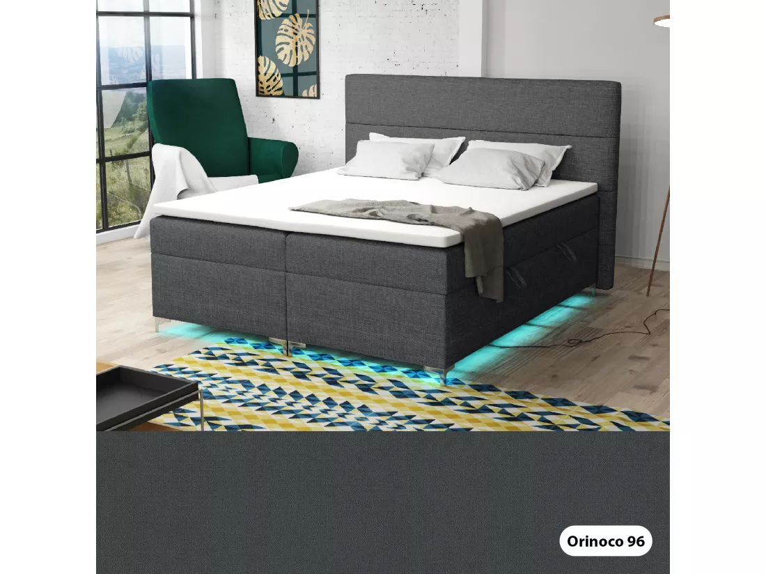 Lit boxspring avec surmatelas Verdalen LED, 180x200 cm, Orinoco 96 (Gris foncé)