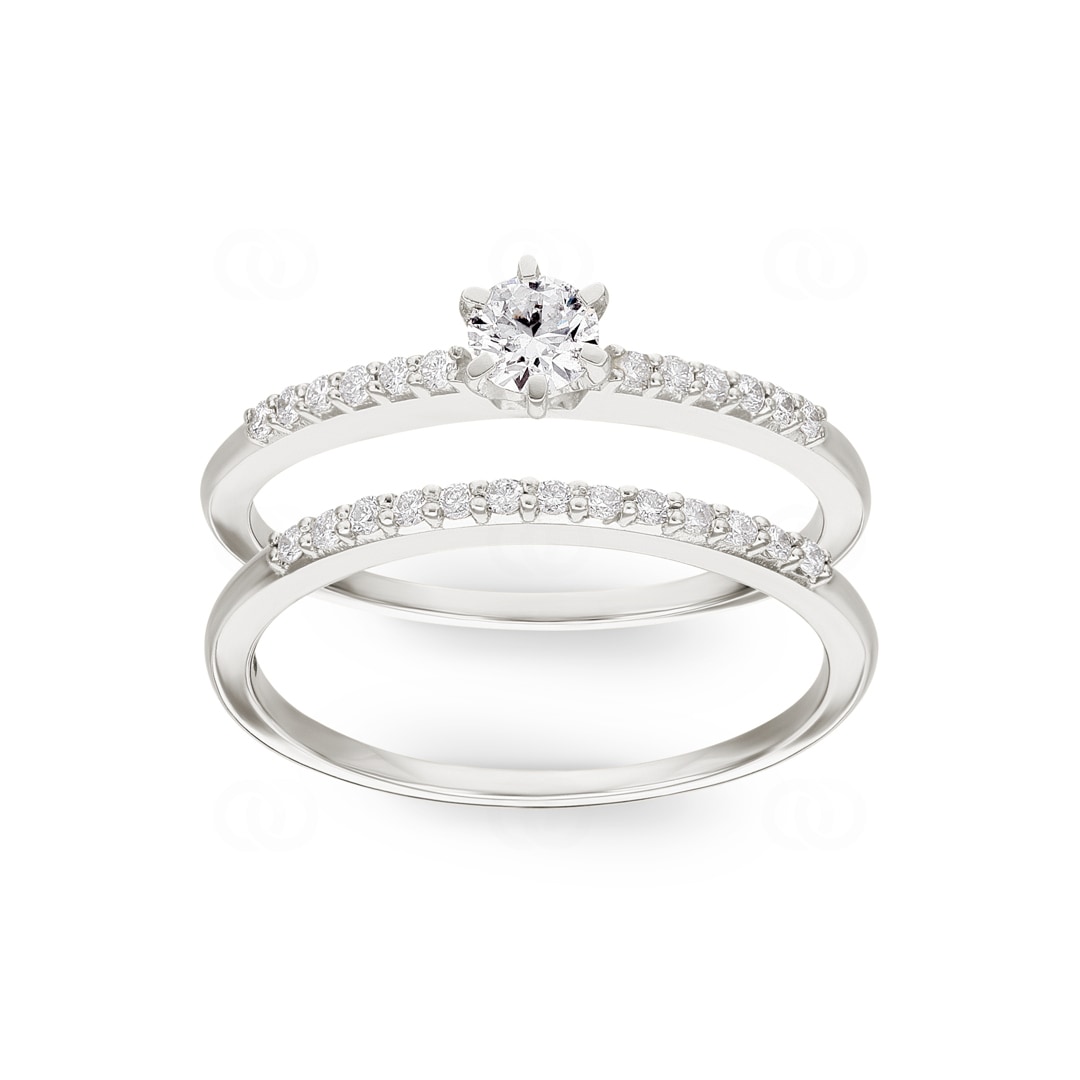 Verlobungsring mit Beisteckring 750/18 K Weissgold mit Diamanten 0.42 ct H/si