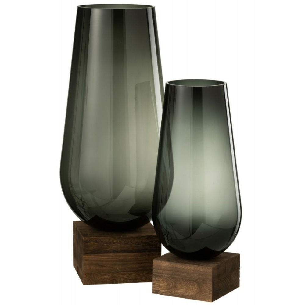 Vase sur pied en verre gris 16.5x16.5x42.5 cm