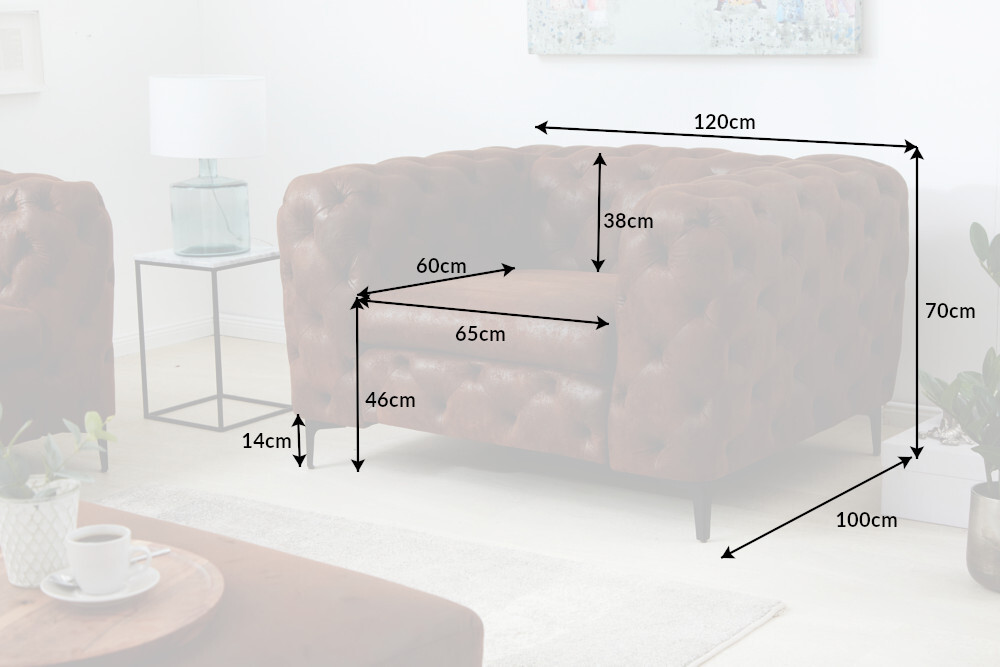 Eleganter Chesterfield Sessel MODERN BAROCK 120cm antik braun