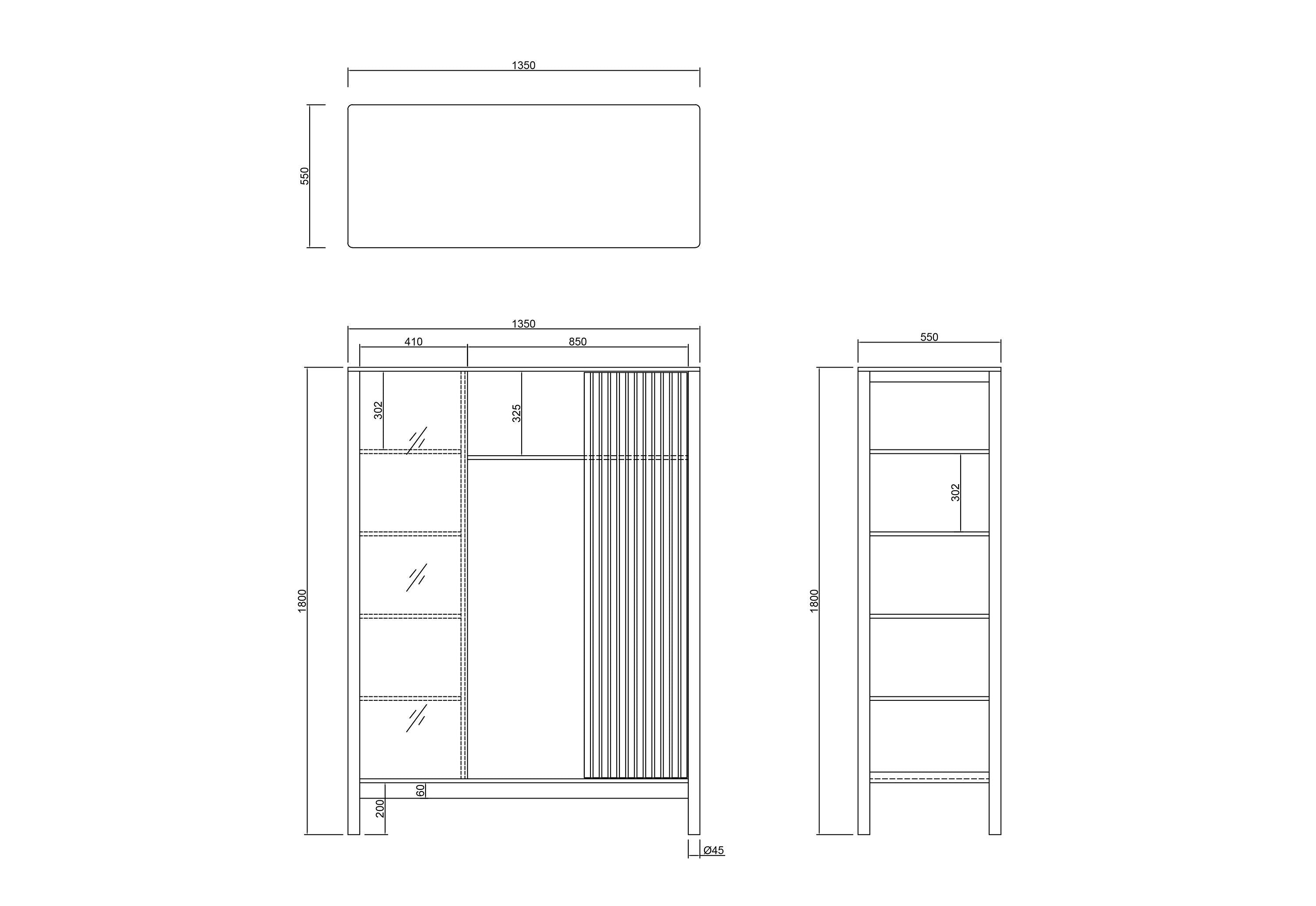 FRANCOISE Schrank - Esche / B: 135.0 cm x T: 55.0 cm x H: 180.0 cm