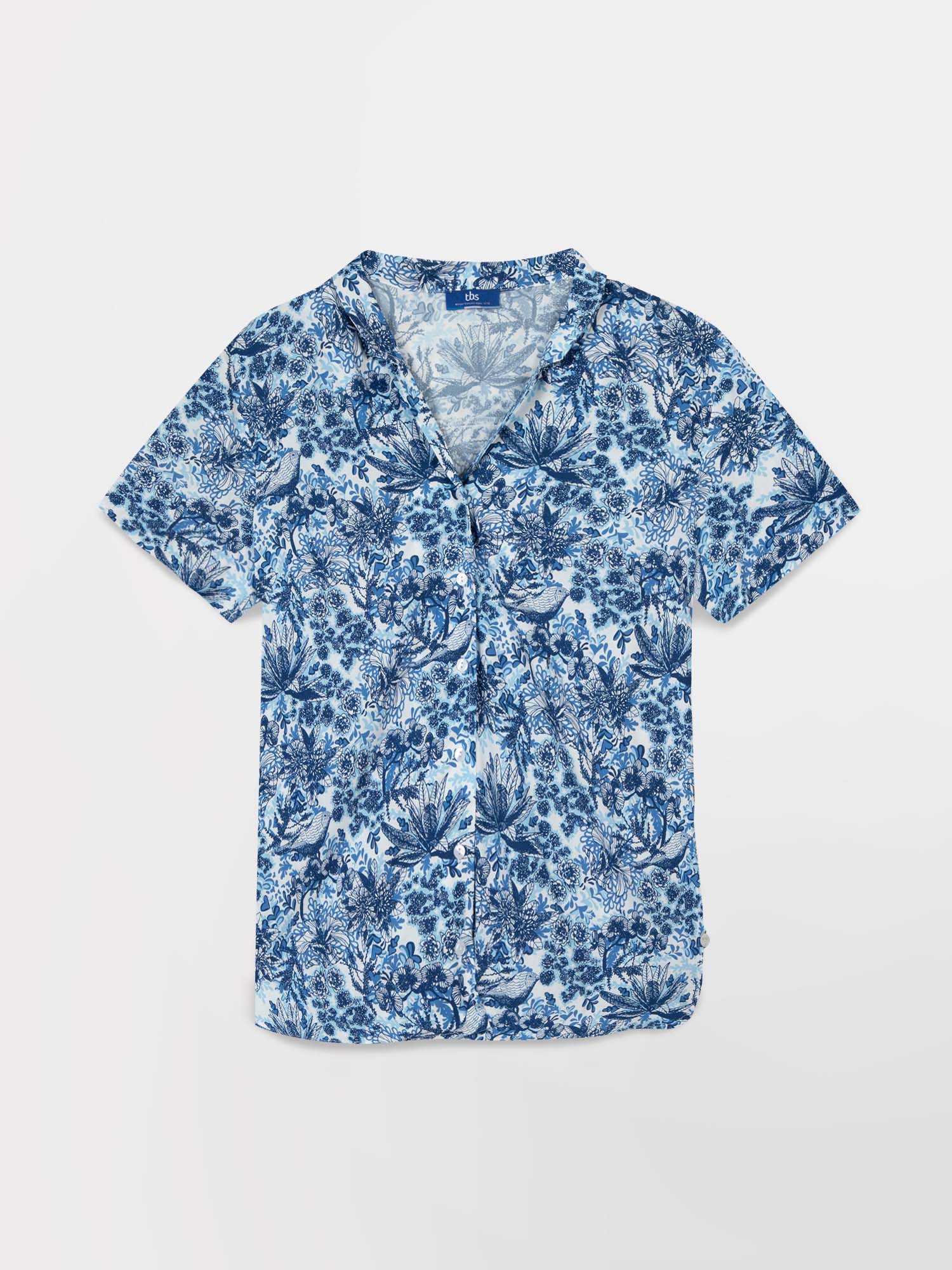 Chemise Femme Manches Courtes Floral Bleu