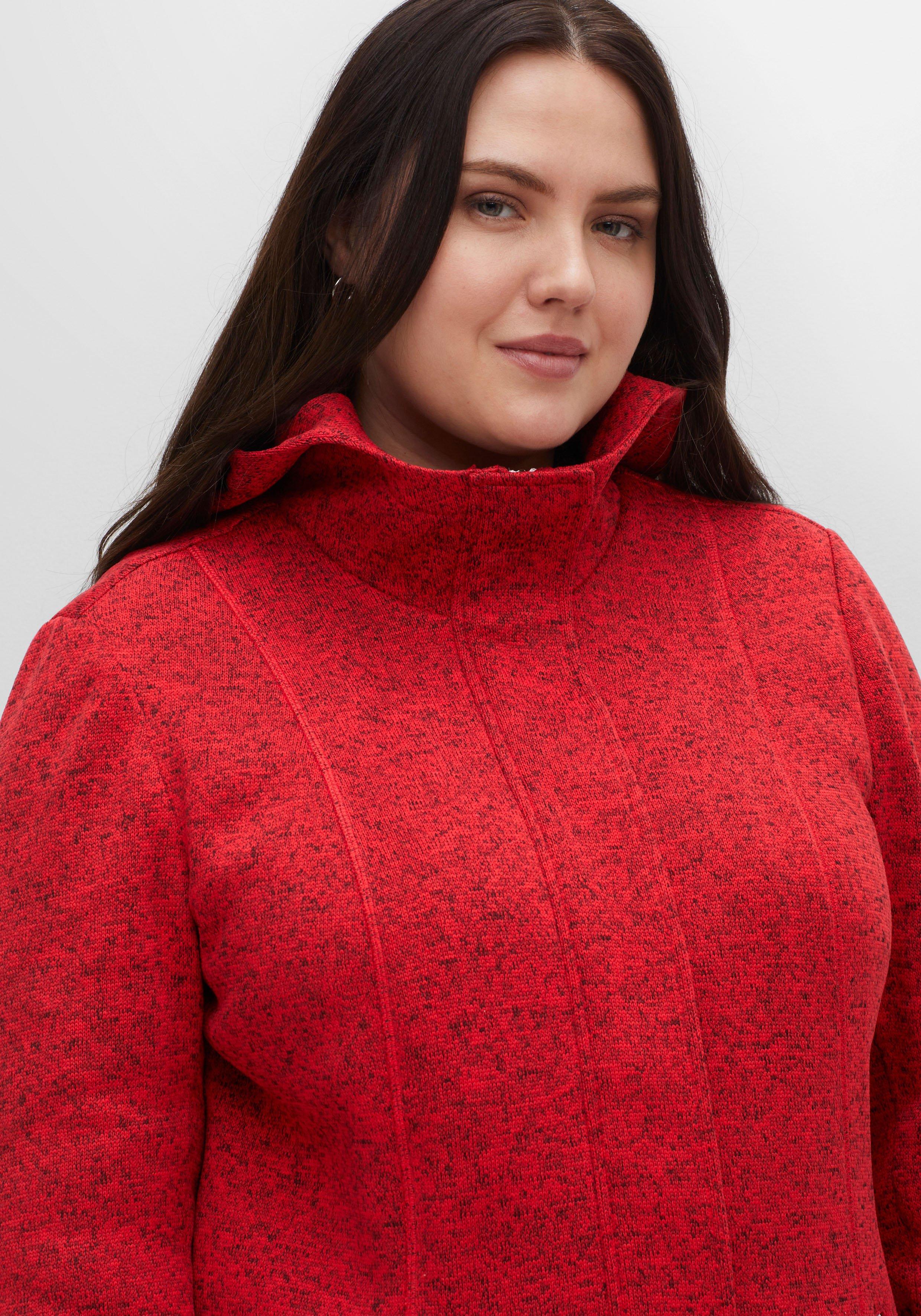 Lange melierte Strickfleecejacke mit Kapuze