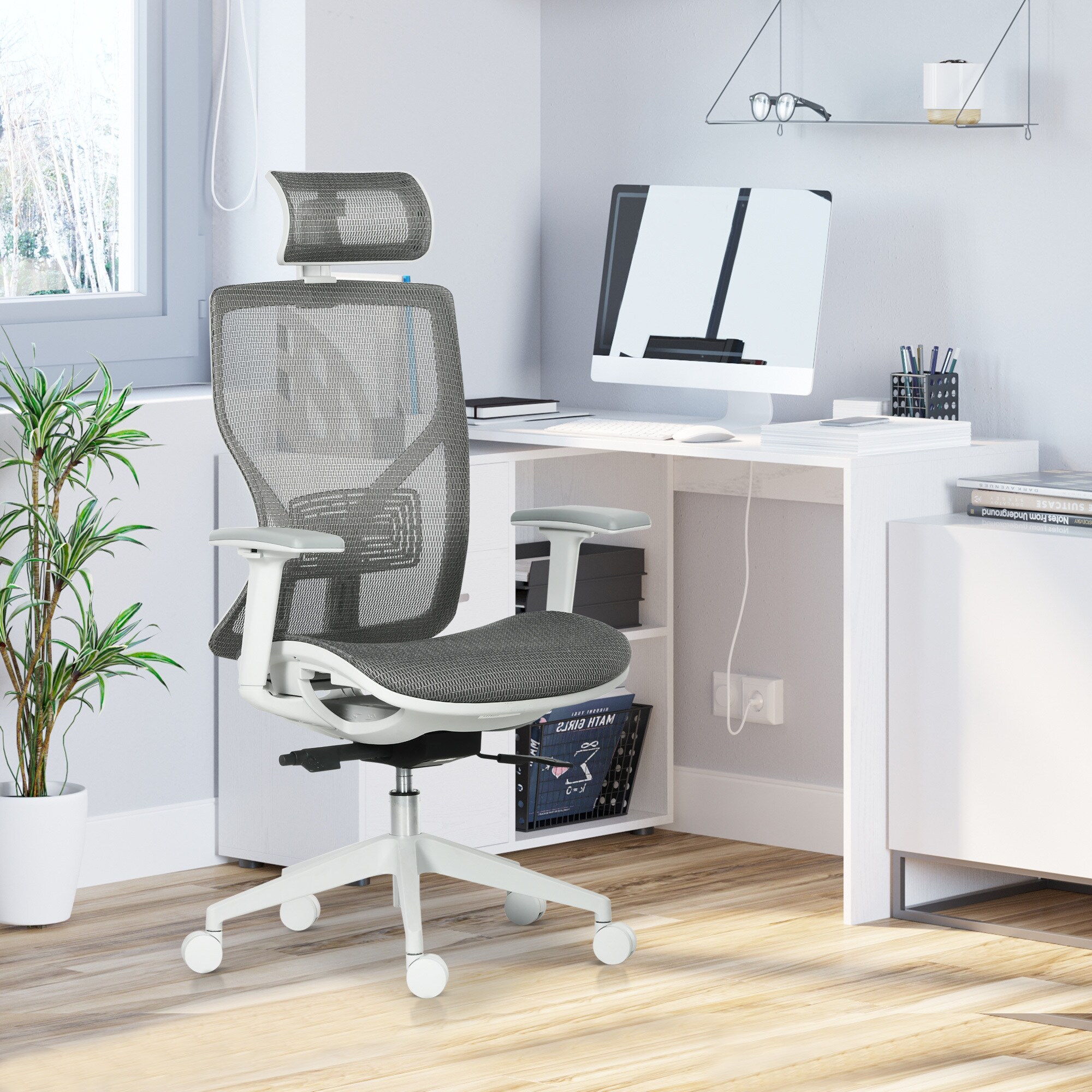 Vinsetto Bürostuhl ergonomisch geformt, high-end gaslift Grau 67 x 65 x 120-128 cm (BxTxH)