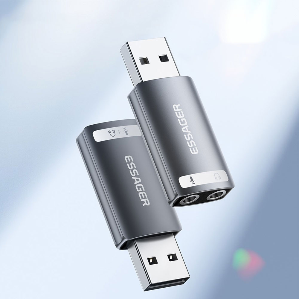 USB zu Dual 3.5 mm Klinke Stereo Audio Out und Mikrofon In Adapter Soundkarte - Grau