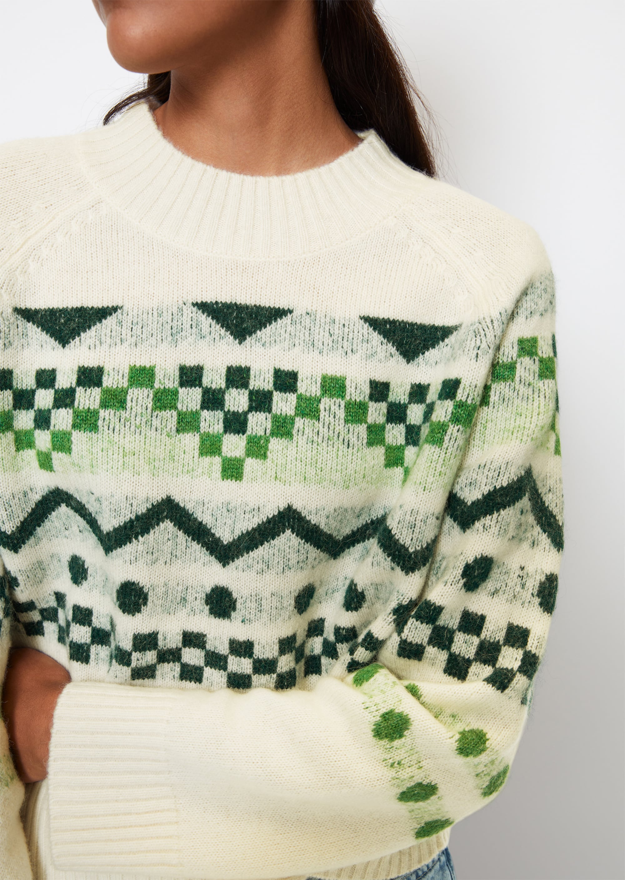 Jacquard-Pullover loose mit Baby-Alpakawolle