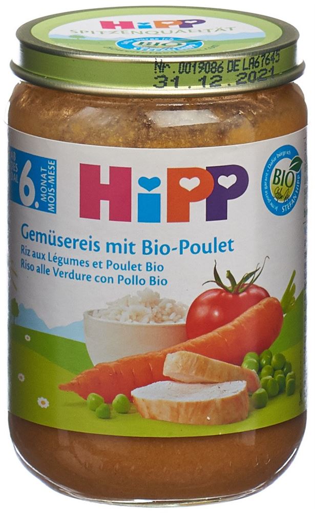 Hipp Gemüsereis mit Bio-Poulet Glas 190 g