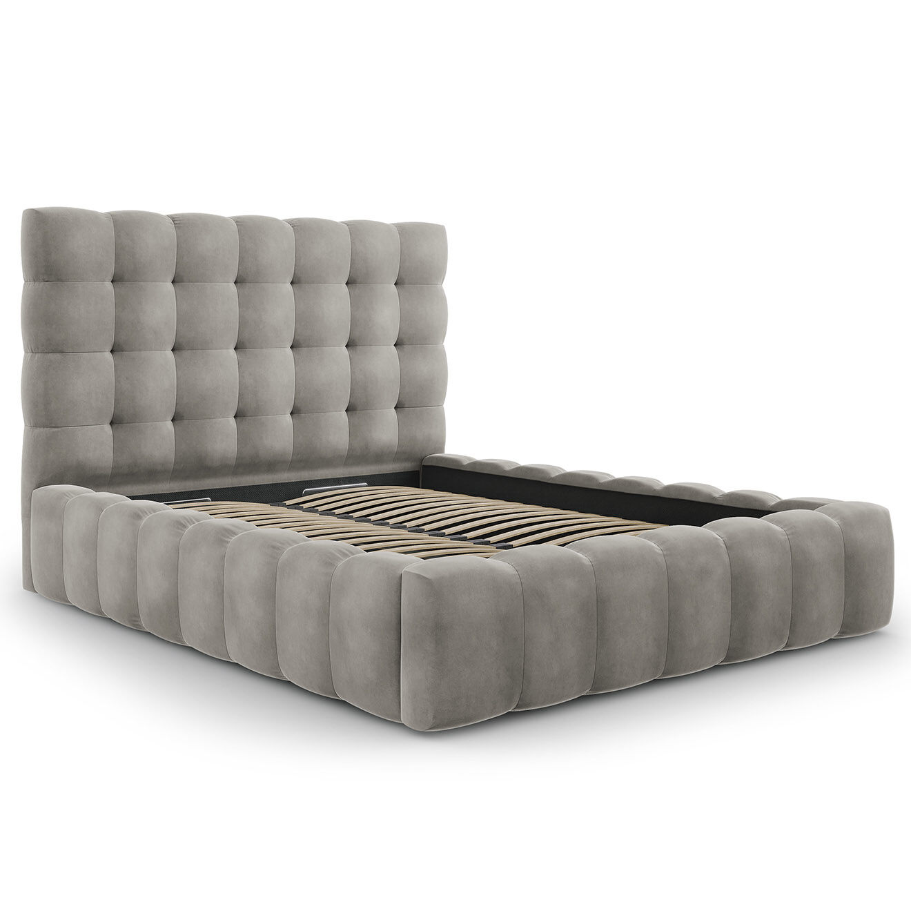 Cosmopolitan Design Lit avec coffre de rangement Bali Velours gris clair - 140x200 cm