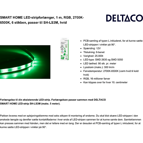 Deltaco Smart Lysrem Forlænger 1 m. (RGB)